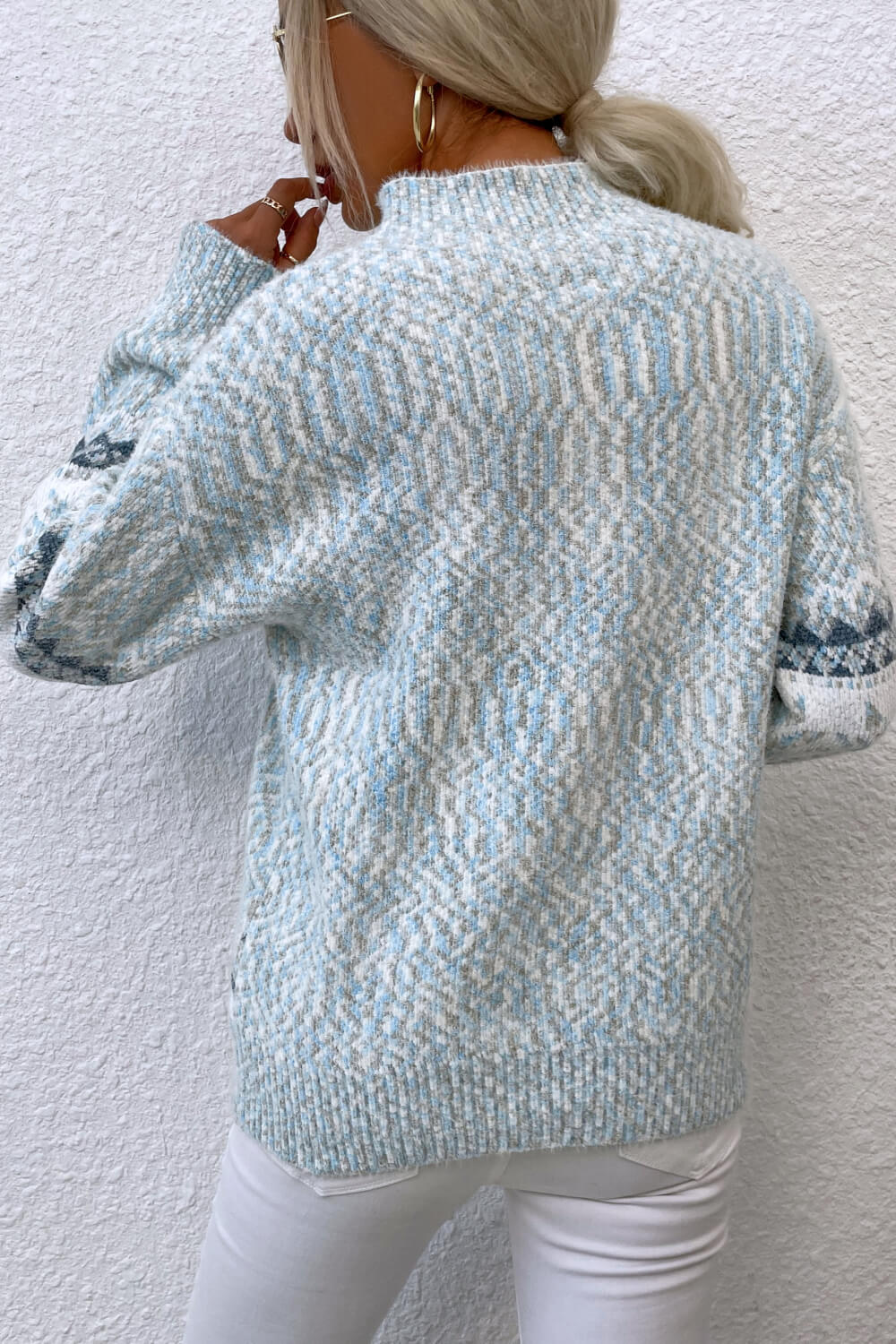 Snowflake Pattern Mock Neck Sweater - Fashorio