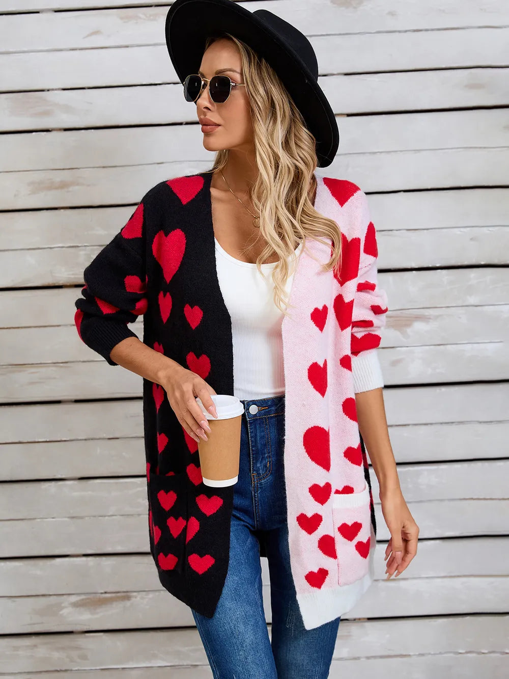 Angel Wings Heart Open Front Long Sleeve Cardigan Black - Fashorio