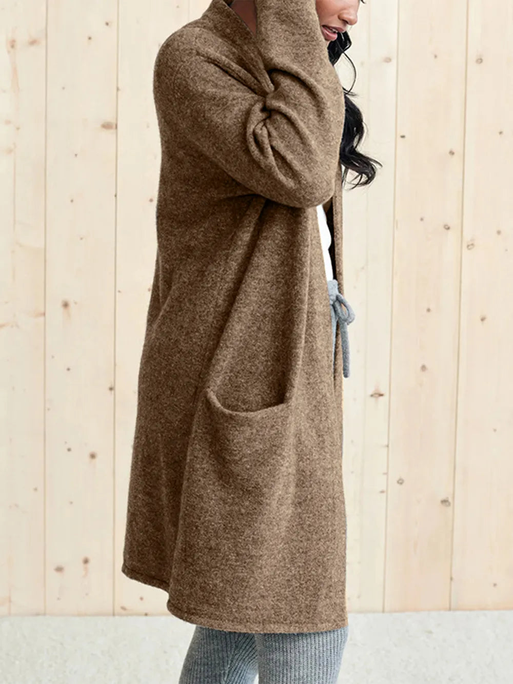 Open Front Long Sleeve Cardigan with Pockets - Fashorio