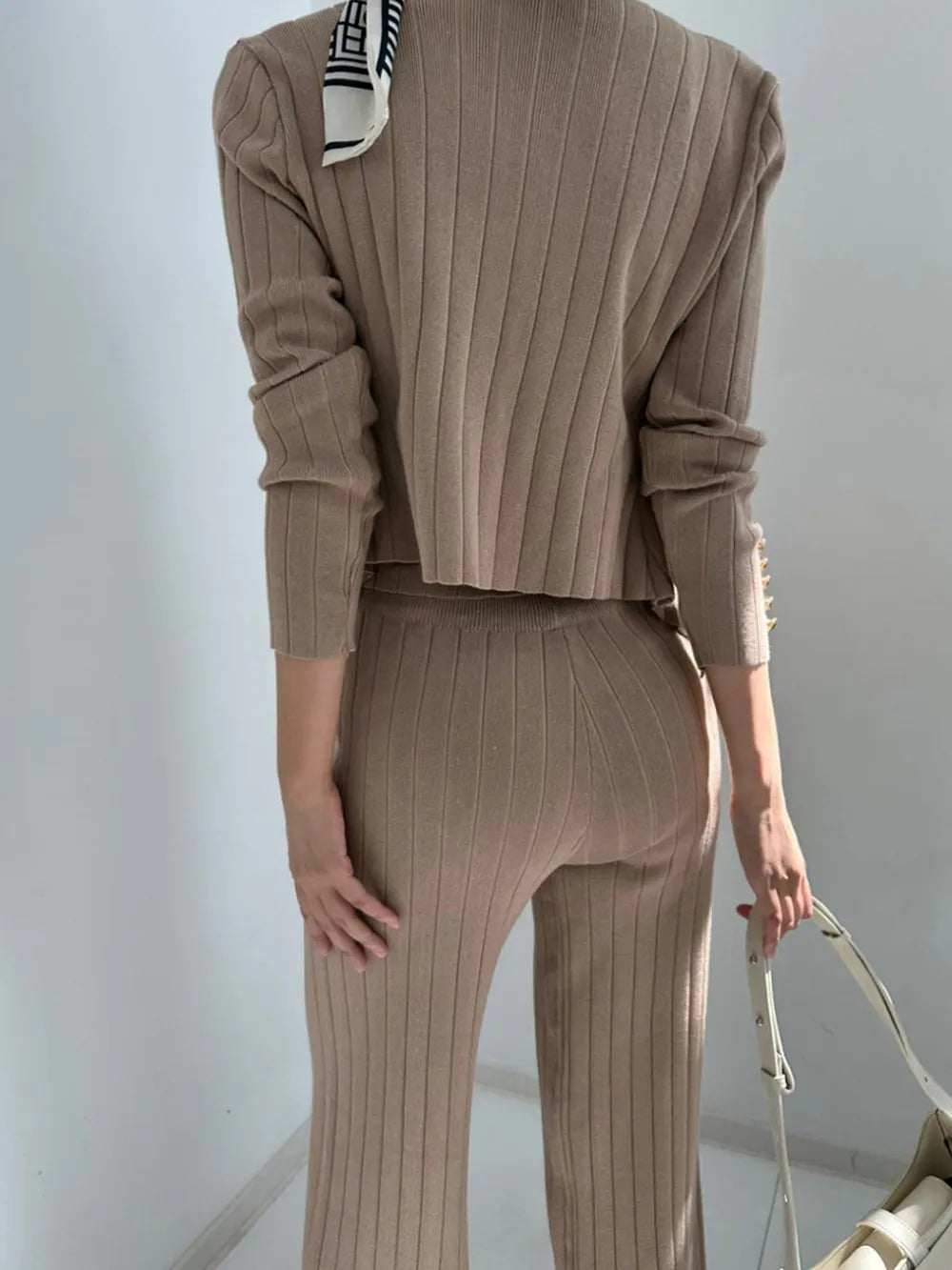 V-Neck Tank, Cardigan and Pants Three-Piece Sweater Set - Fashorio