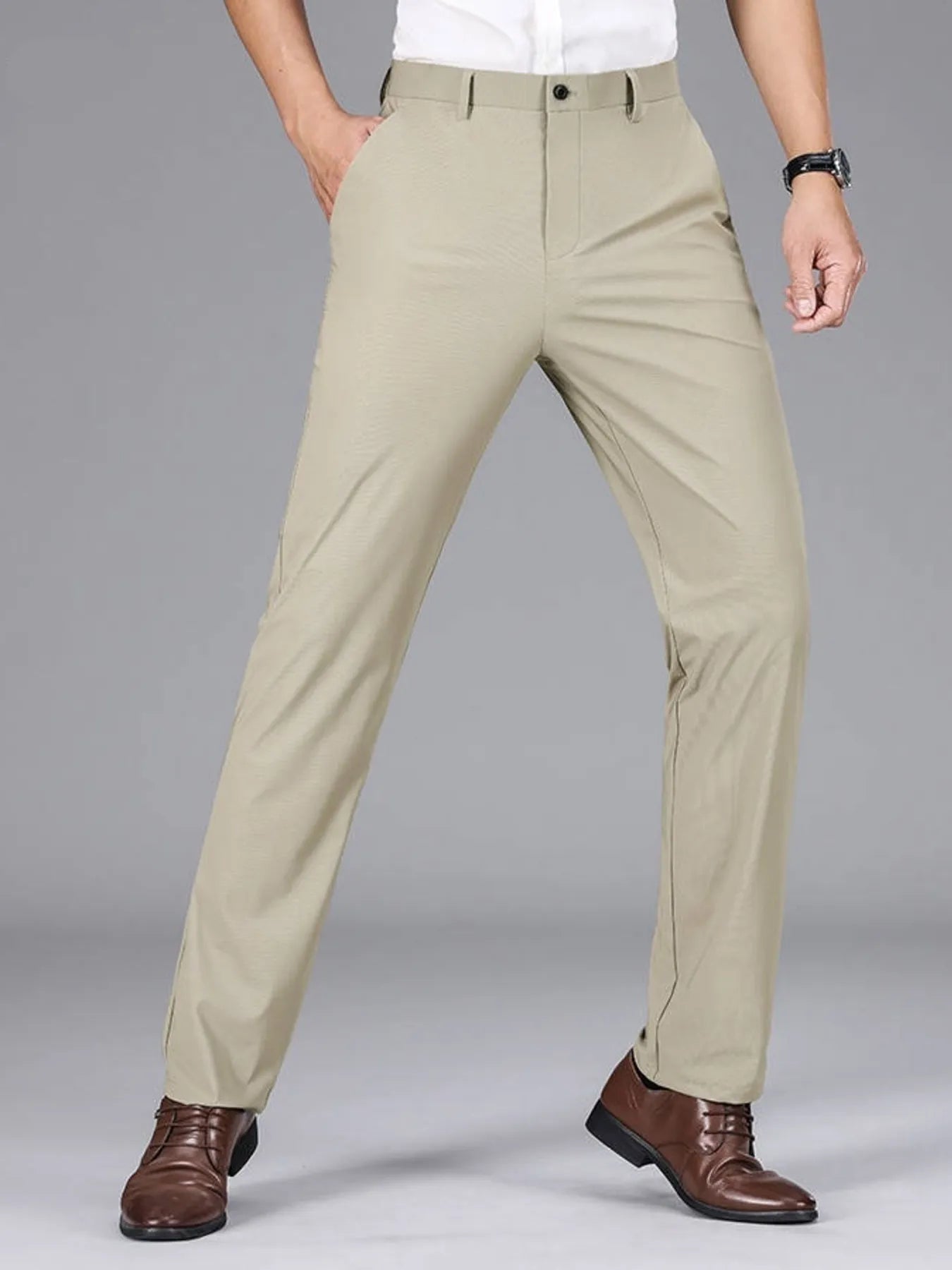 Men's Slim Fit Casual Pants Khaki - Fashorio