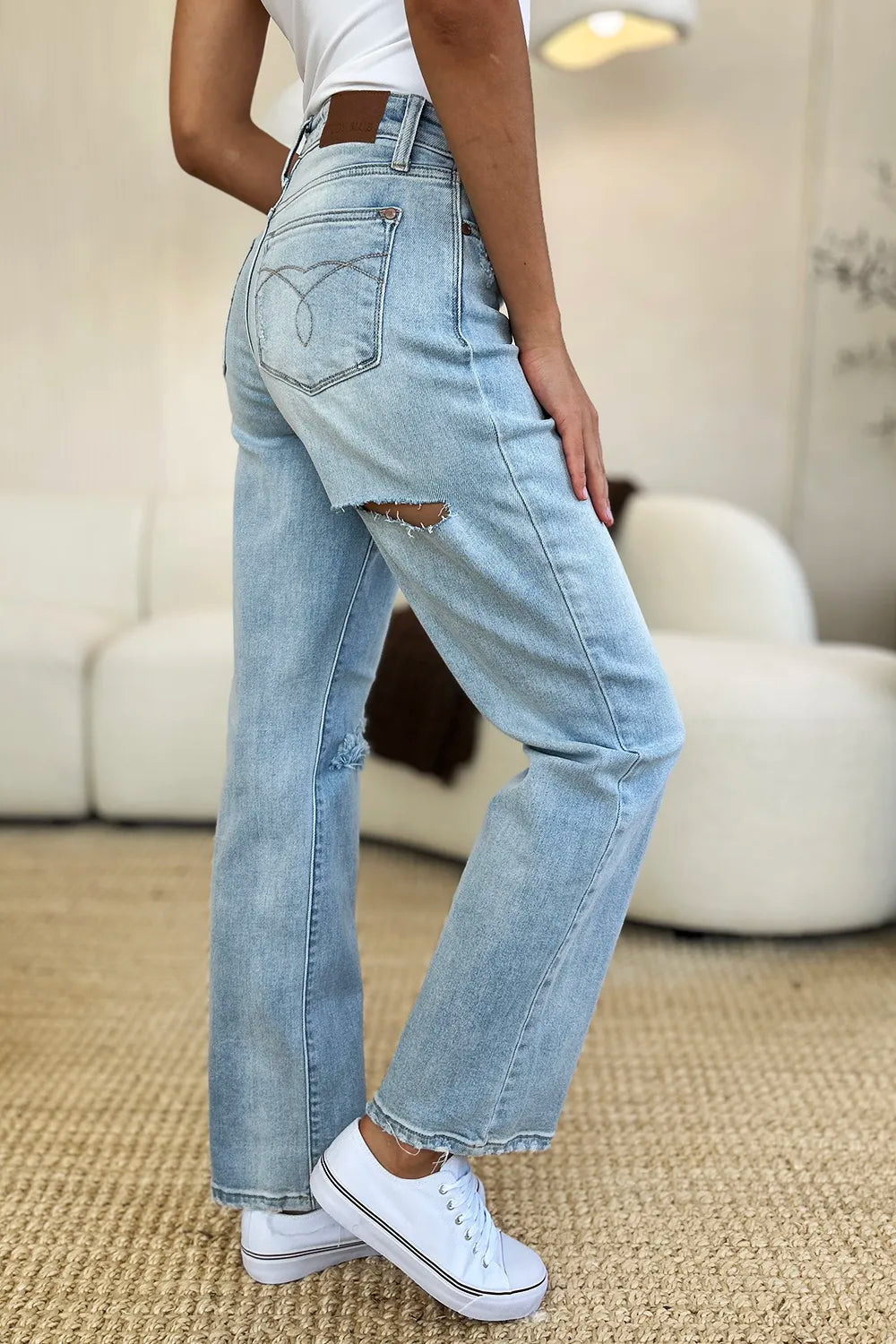 Judy Blue Full Size High Waist Distressed Straight Jeans - Fashorio