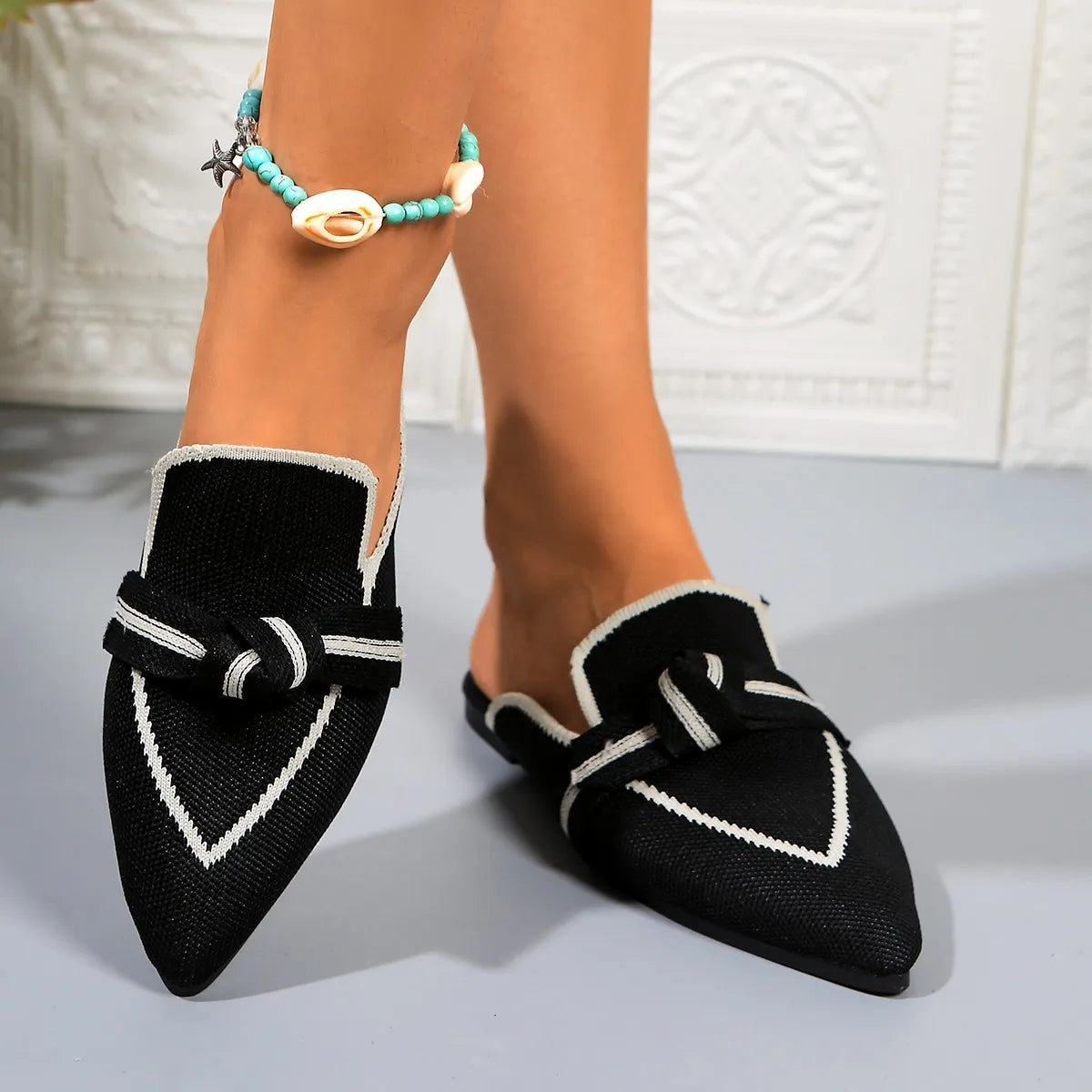 Point Toe Flat Slip-Ons Black - Fashorio