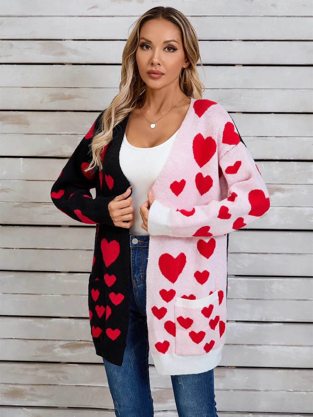 Angel Wings Heart Open Front Long Sleeve Cardigan - Fashorio