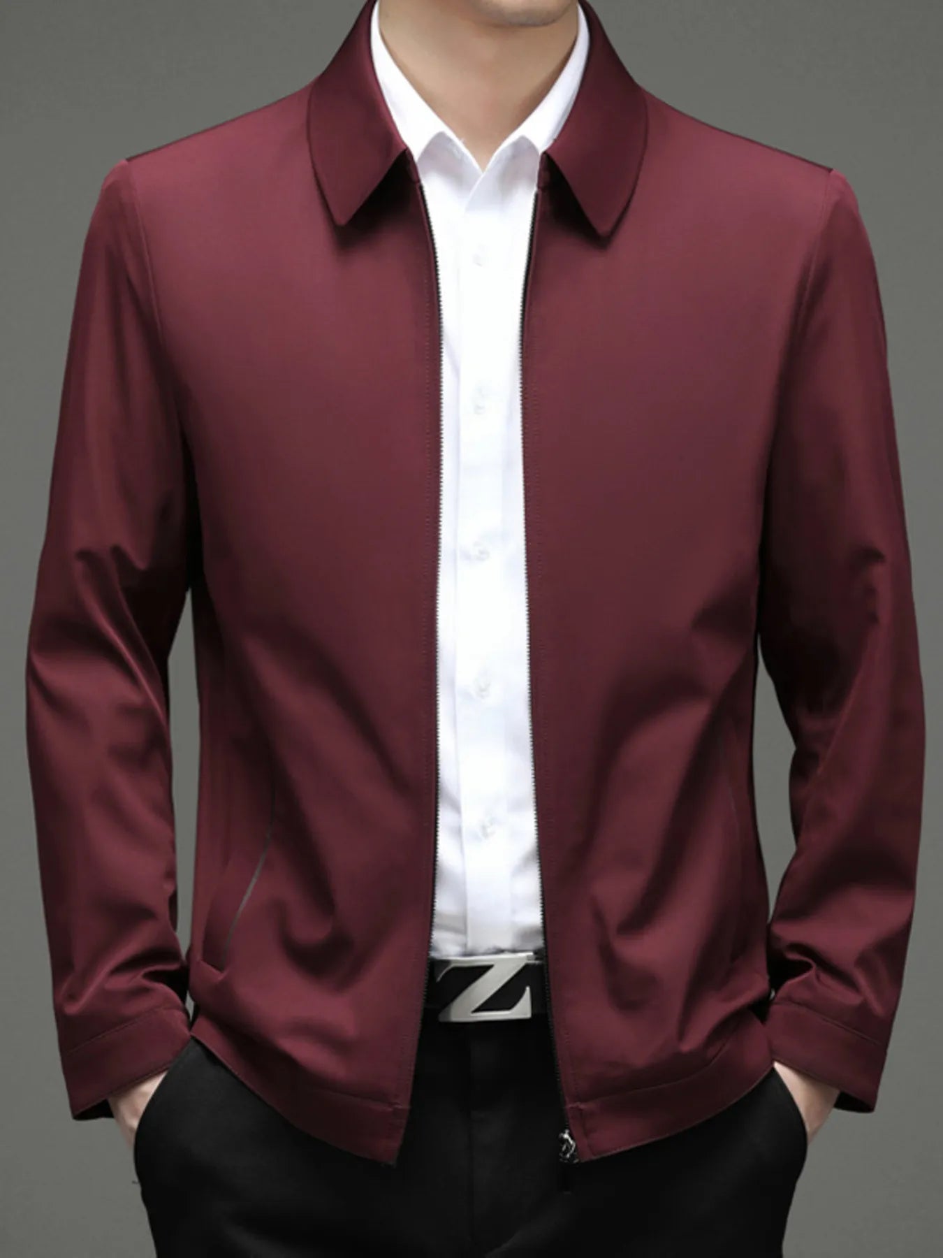 Men's Zip Up Long Sleeve Jacket Red - Fashorio