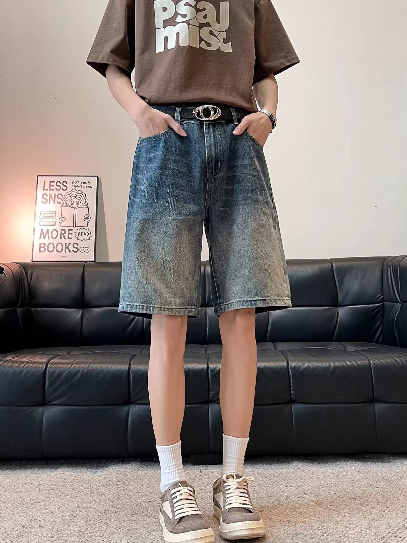 Men's Full Size Washed Wide Leg Denim Shorts Plus Size - Fashorio
