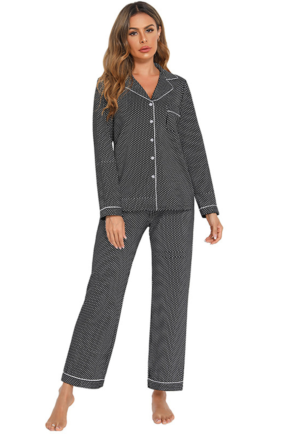 Collared Neck Loungewear Set with Pocket - Fashorio
