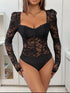 Perfee Sweetheart Neck Long Sleeve Lace Bodysuit - Fashorio