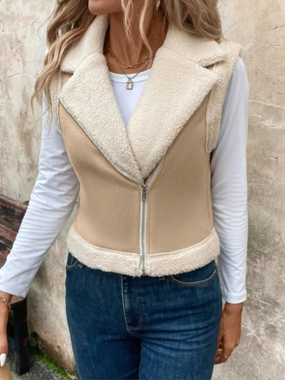Zip Up Sherpa Vest Coat - Fashorio
