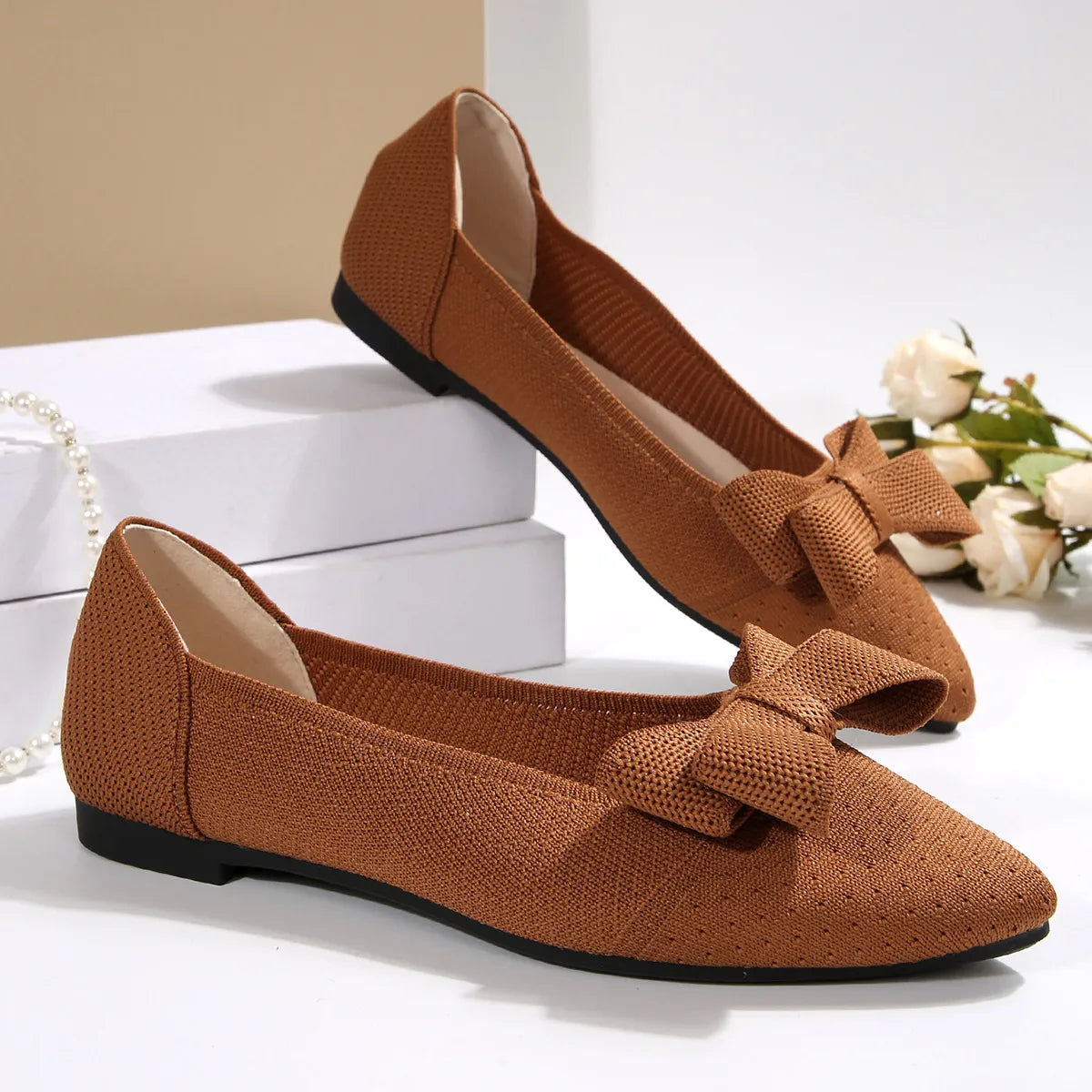 Bow Point Toe Slip-Ons - Fashorio