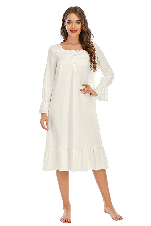 Flounce Sleeve Ruffle Hem Night Dress - Fashorio