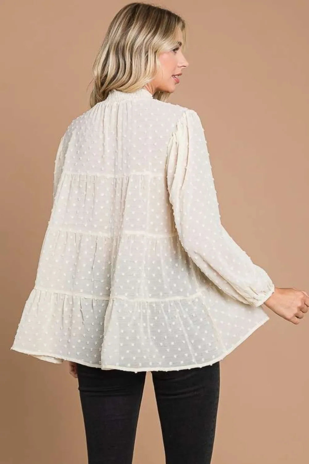 Culture Code Full Size Swiss Dot Smocked Mock Neck Blouse Plus Size - Fashorio