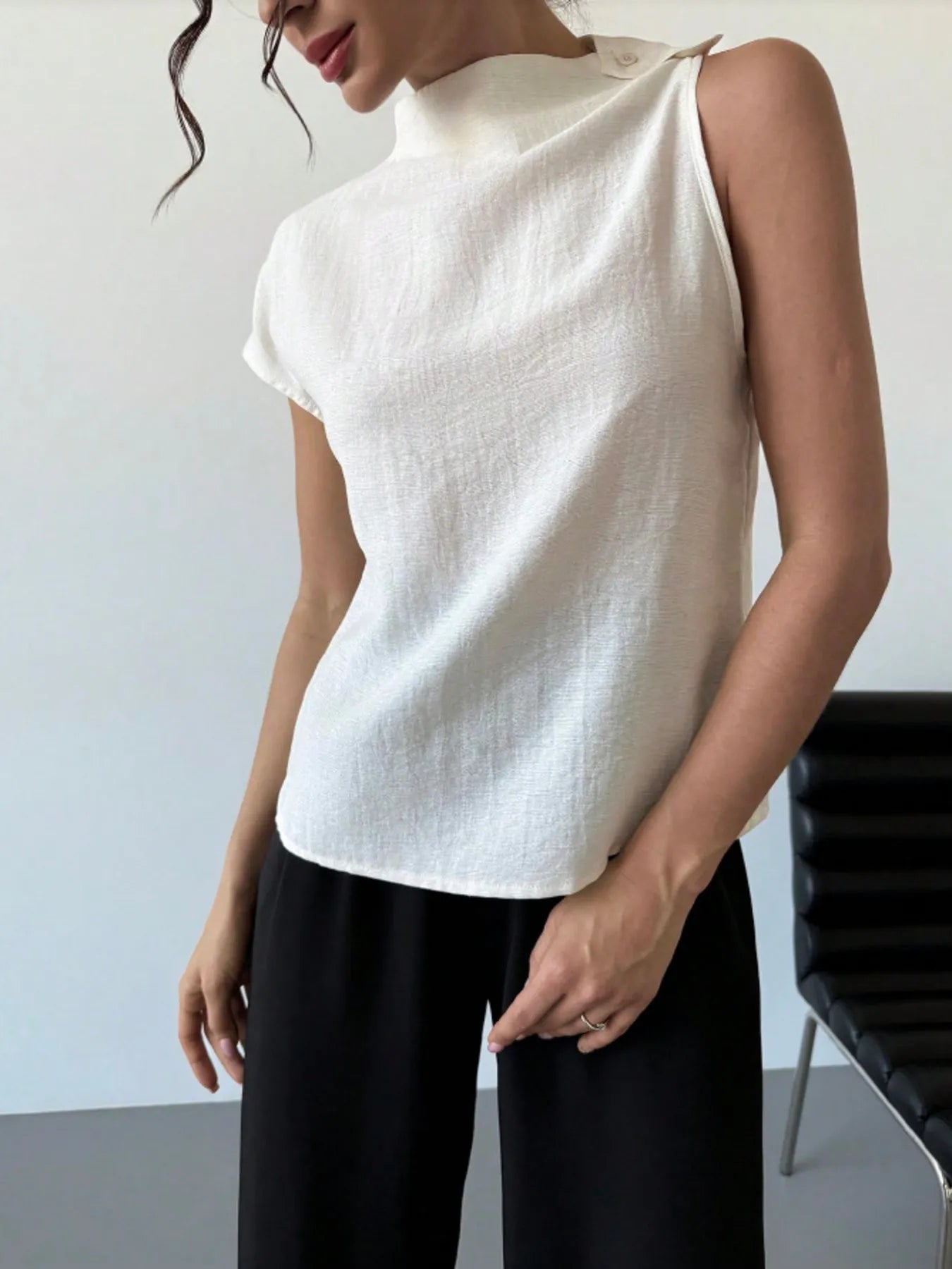 Mock Neck Solid Color Tank White - Fashorio