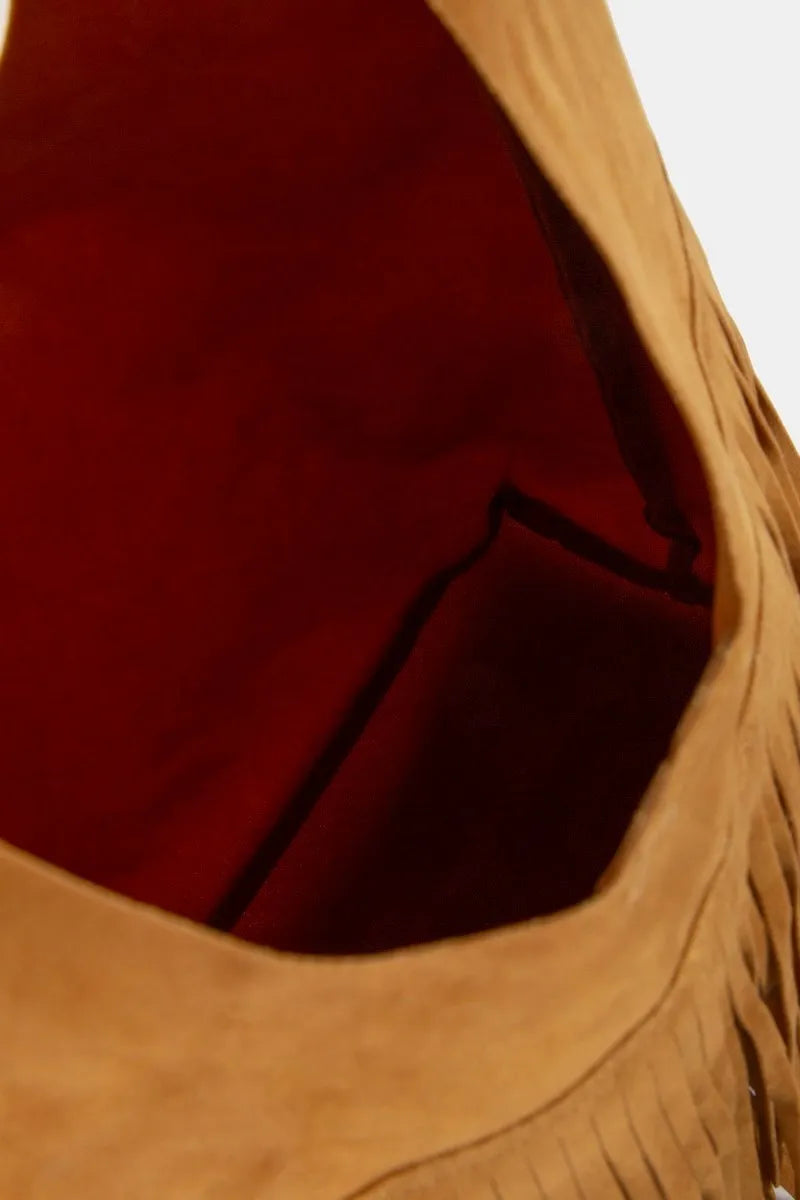 Fame Layered Fringe Detail Suede Hobo Bag - Fashorio