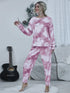 Shiny Tie-dye Round Neck Top and Drawstring Pants Lounge Set - Fashorio
