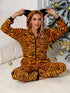 Animal Print Zip Front Lounge Jumpsuit with Pockets - Fashorio