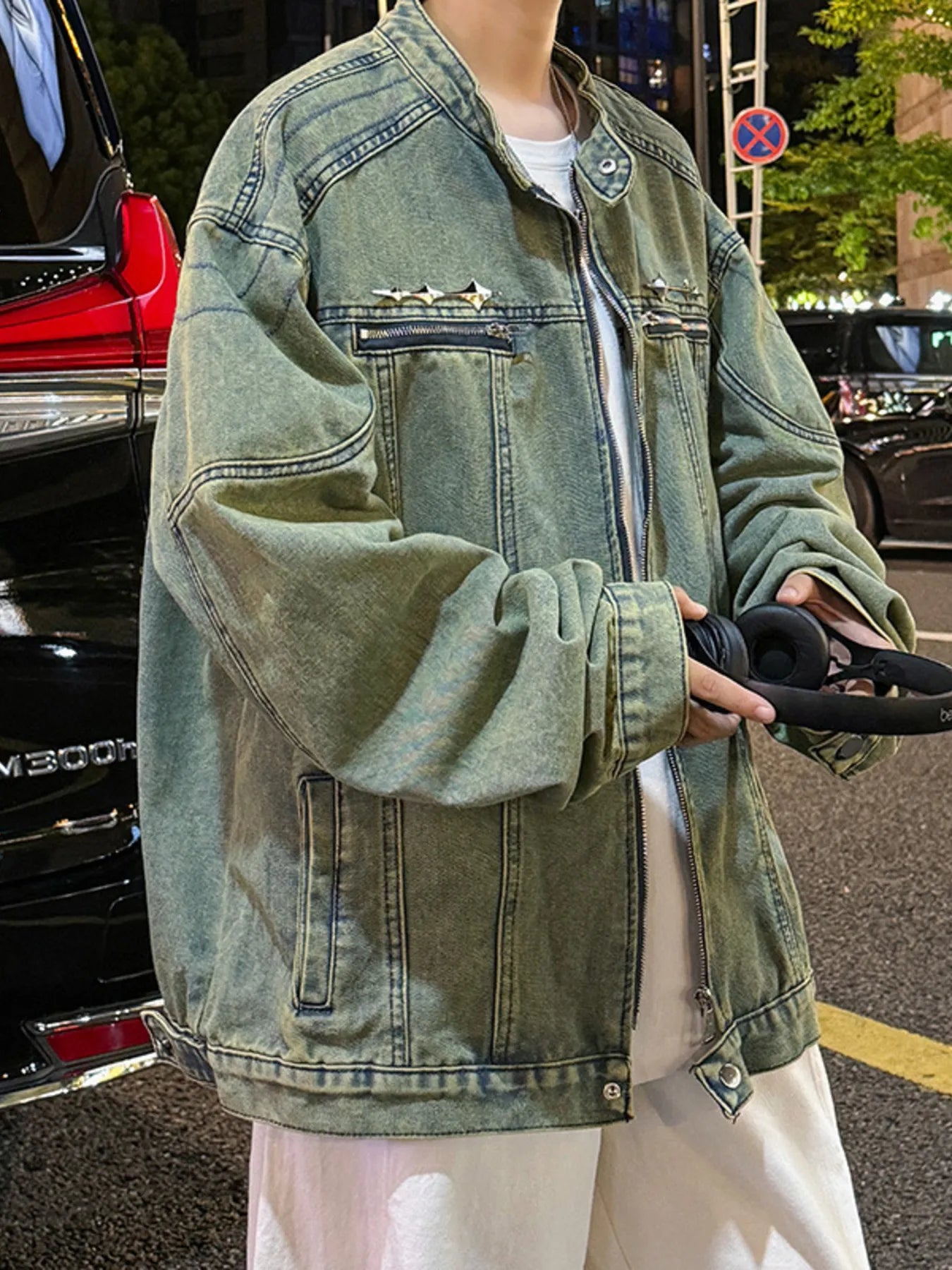 Men's Plus Size Zip Up Long Sleeve Denim Jacket - Fashorio