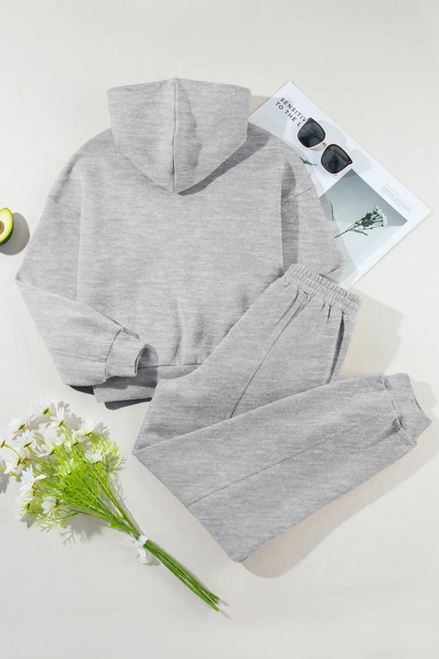 Dropped Shoulder Long Sleeve Hoodie and Pants Active Set - Fashorio