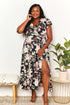 Perfee Floral Flutter Sleeve Tie-Waist Split Dress Black - Fashorio