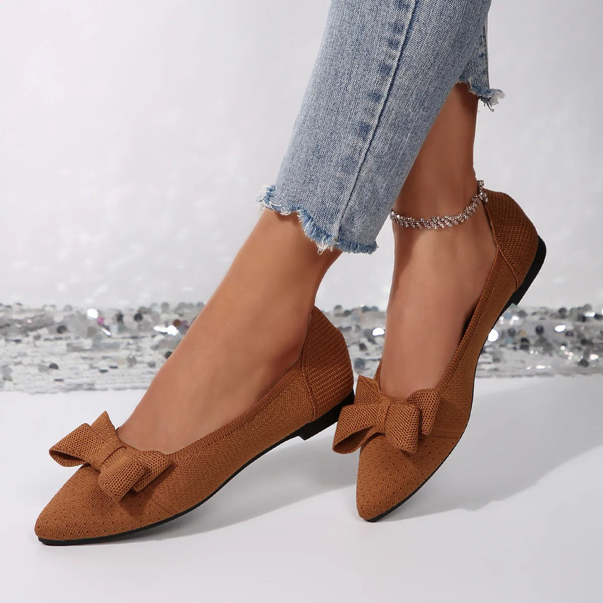 Bow Point Toe Slip-Ons - Fashorio