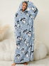 Fuzzy Pocketed Long Sleeve Hooded Lounge Dress Light Blue One Size - Fashorio