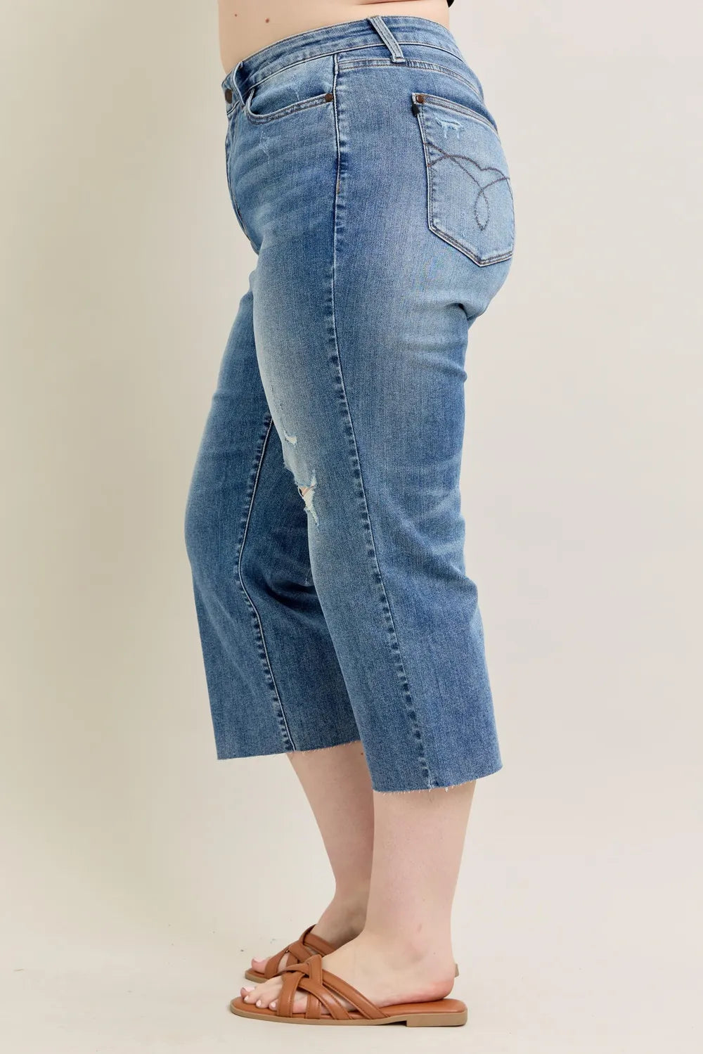 Judy Blue Plus Size High Waist Crop Wide Leg Jeans – Distressed - Fashorio