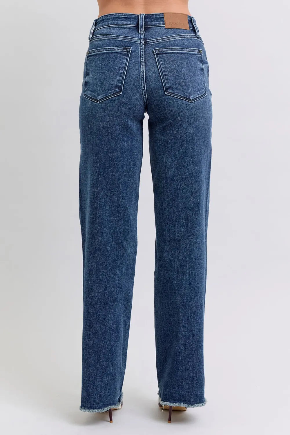 Judy Blue Full Size Raw Hem Mid Rise Jeans – Frayed Denim - Fashorio