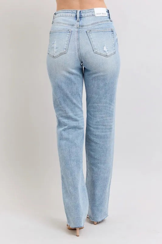 Judy Blue Full Size Mid Rise Light Wash Dad Jeans Plus Size - Fashorio