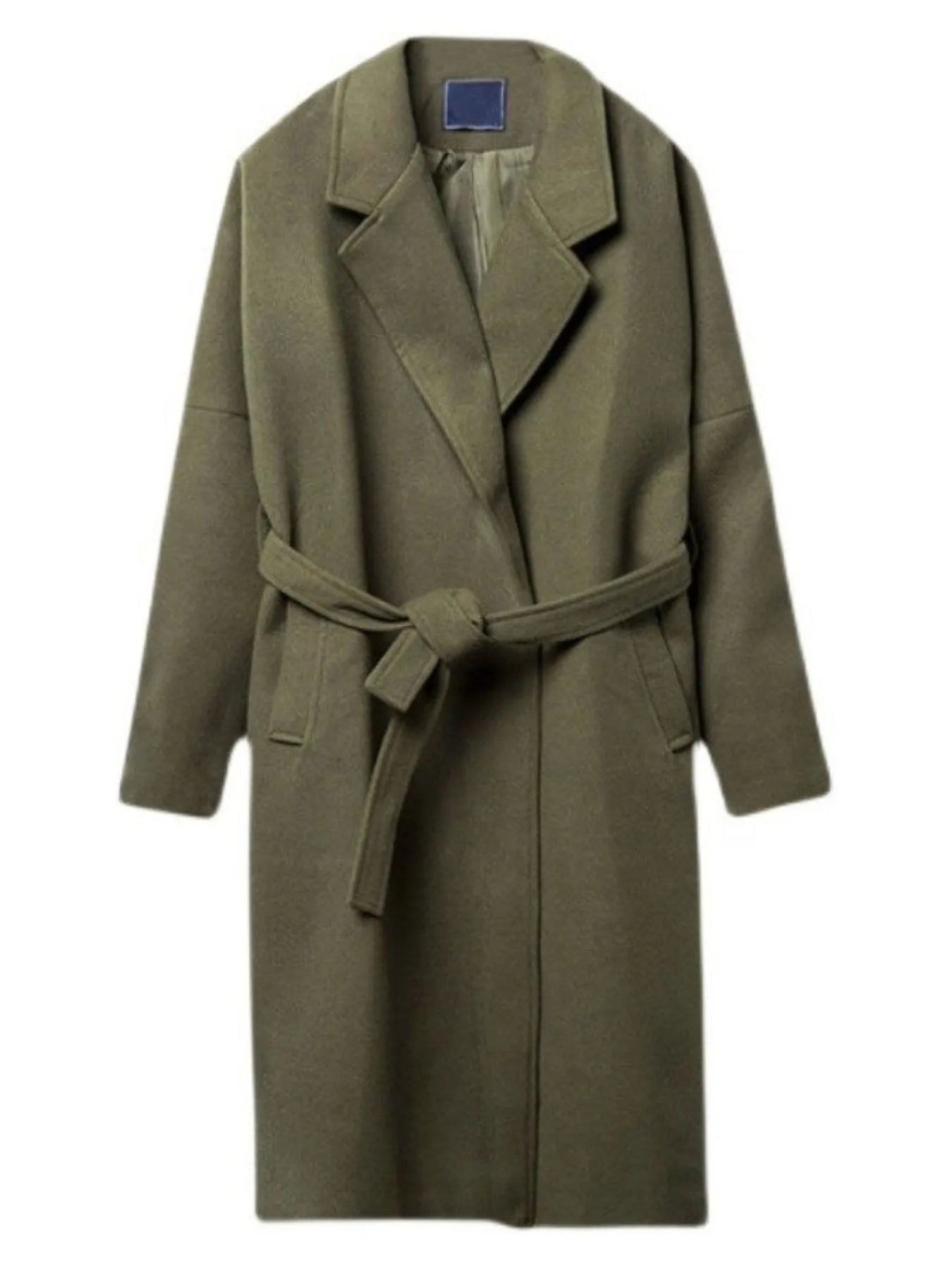 Men's Plus Size Lapel Collar Long Sleeve Longline Coat Green - Fashorio