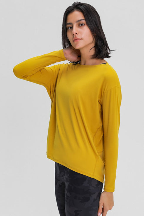 Millennia Loose Fit Active Top Mustard - Fashorio