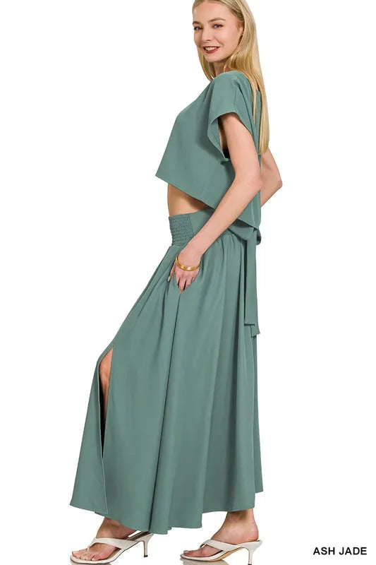 Zenana Heavy Woven Span Crop Tee & Skirt Set - Fashorio