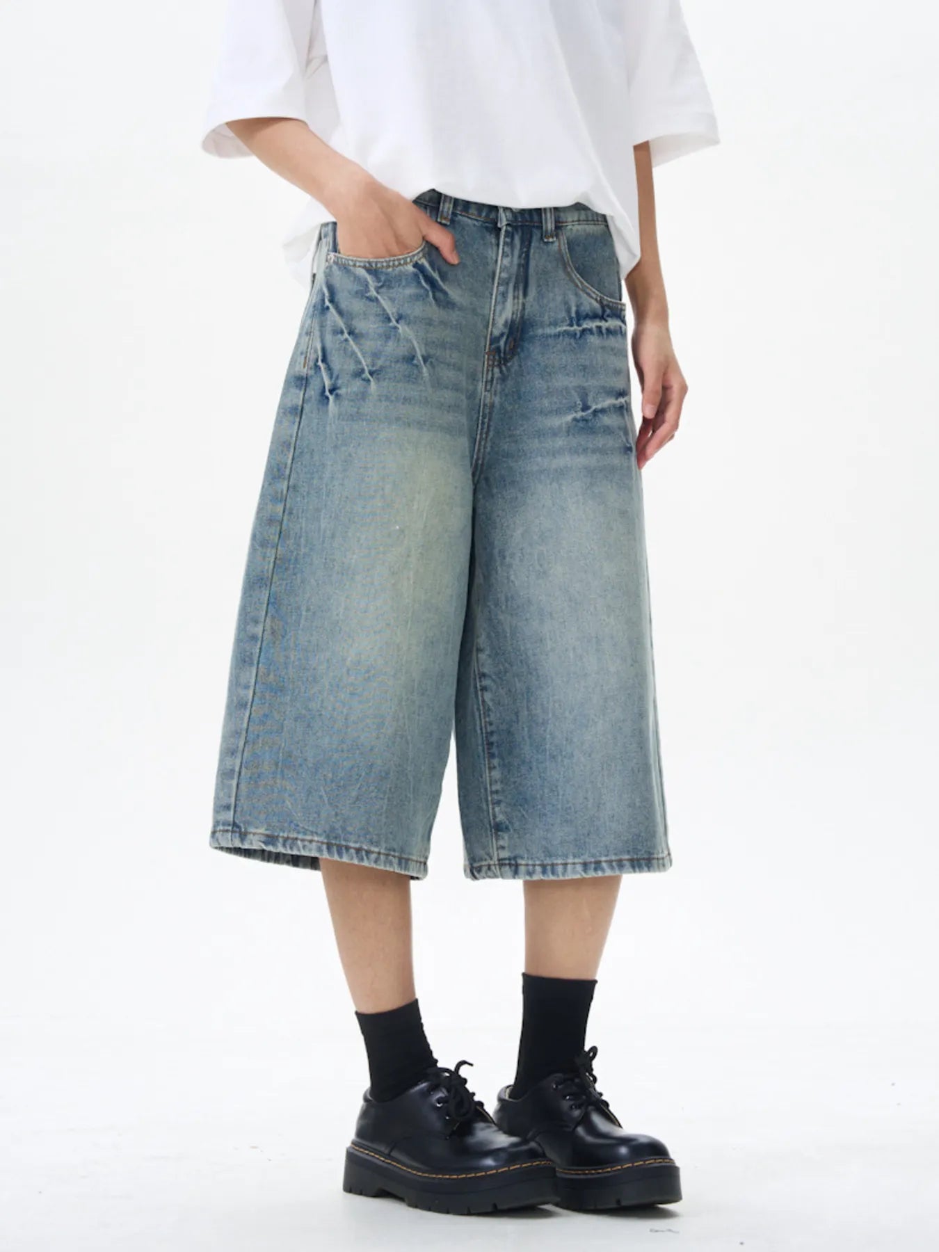 Men's High-Waisted Wide Leg Denim Shorts - Fashorio