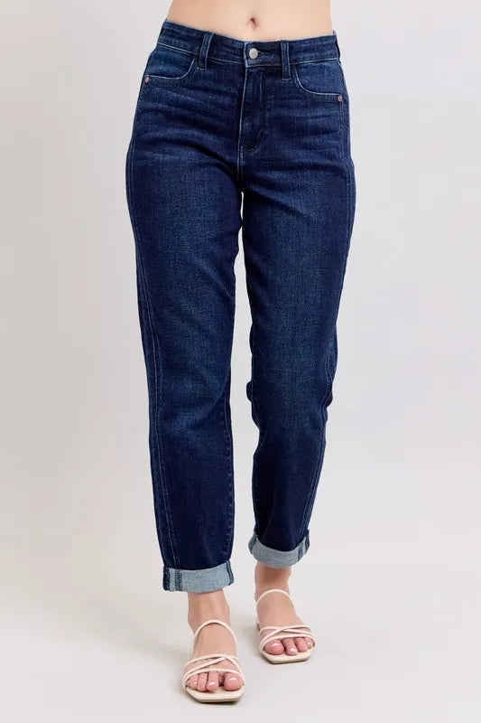Judy Blue Full Size High Waist Boyfriend Jeans Plus Size DK - Fashorio
