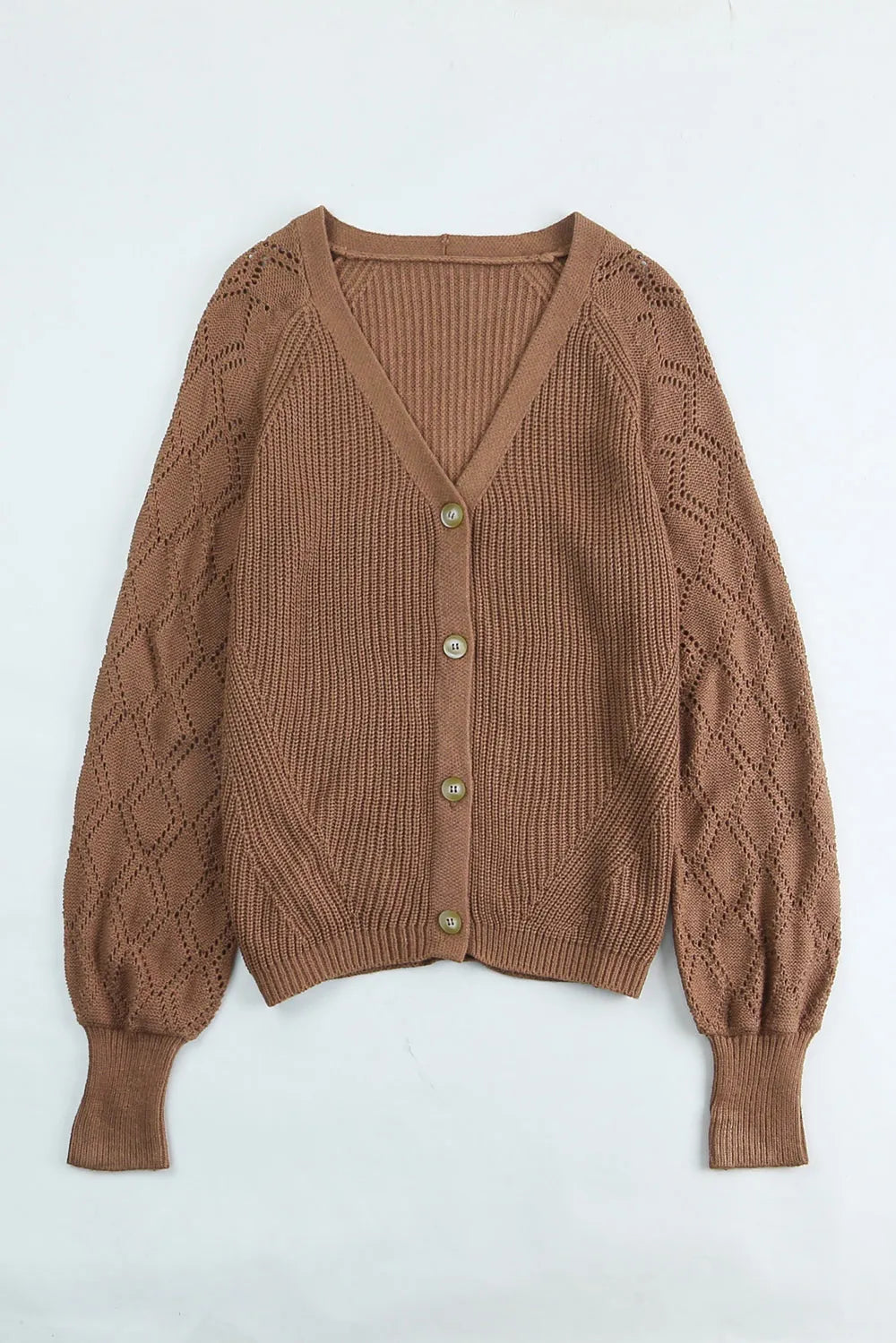 Openwork V-Neck Button Up Cardigan - Fashorio