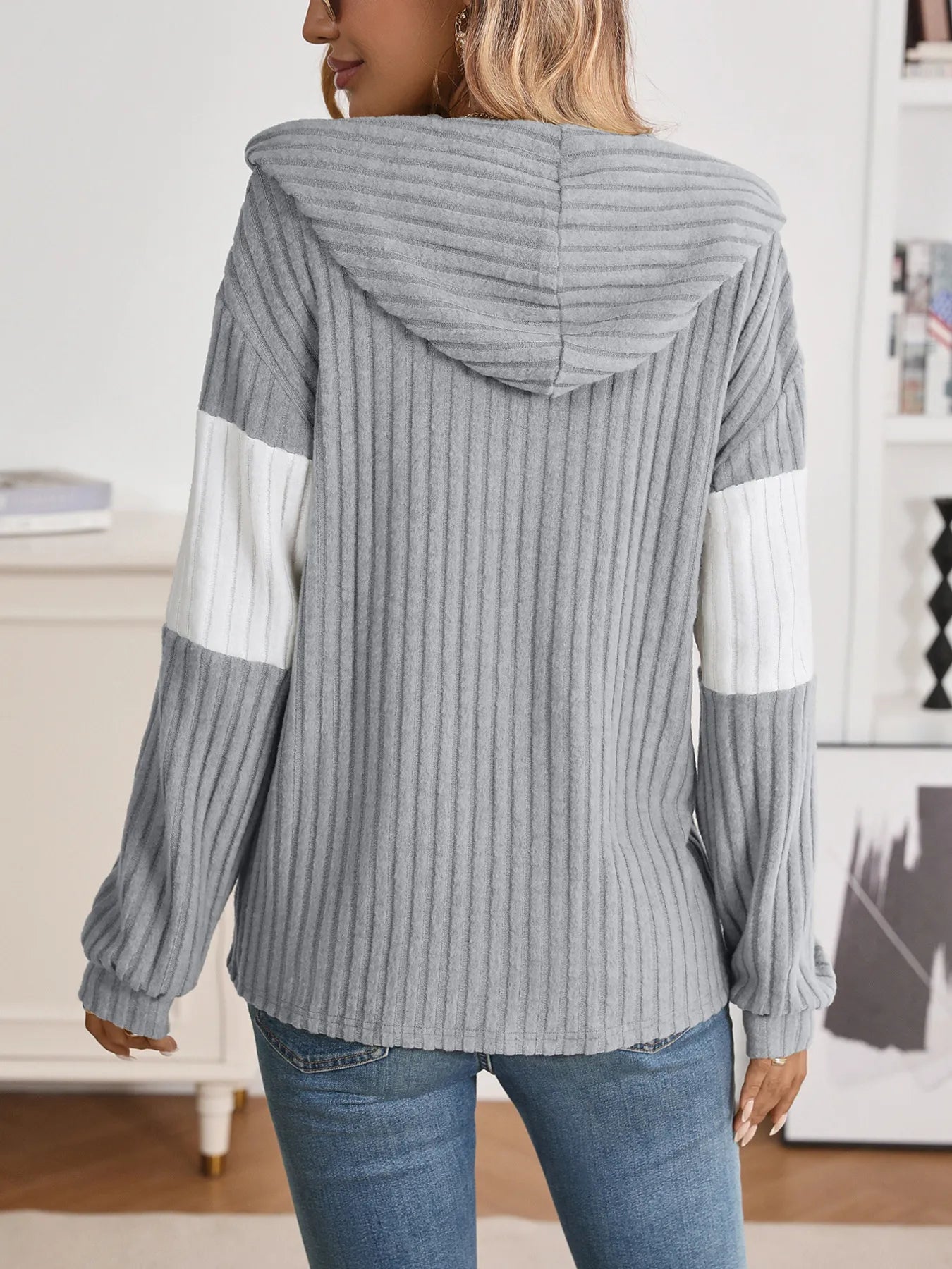 Drawstring Color Block Zip Up Outerwear - Fashorio