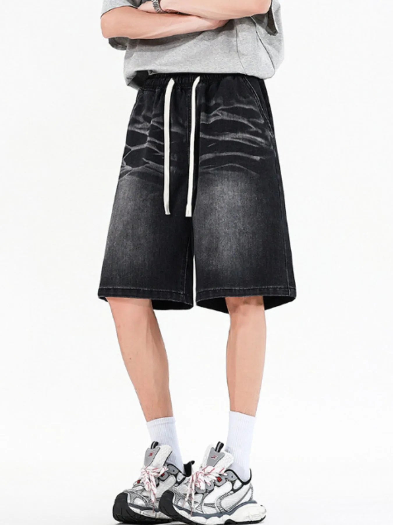 Men's Full Size Relaxed Fit Denim Shorts with Drawstring Waist Plus Size - Fashorio