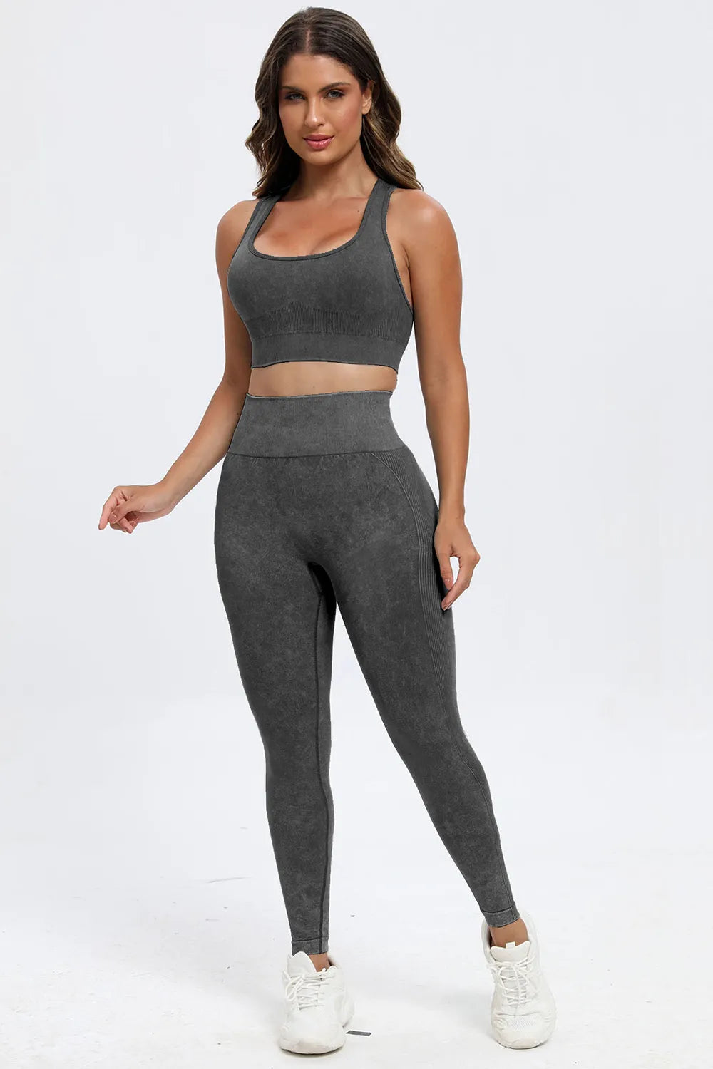 3 Piece Washed Square Neck Wide Strap Active Set - Fashorio