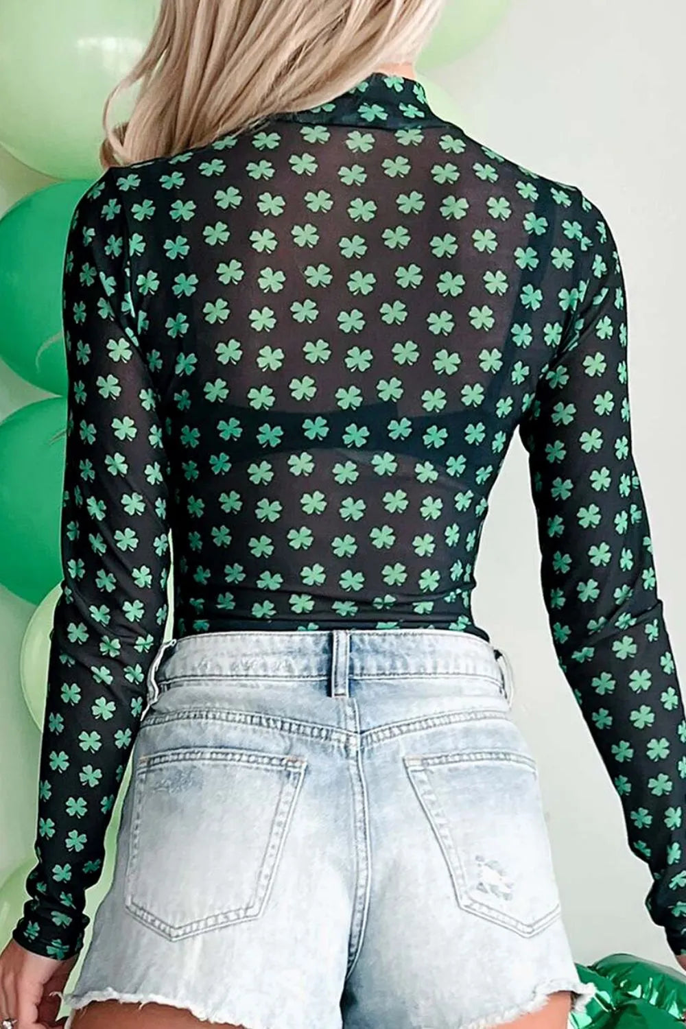 Lucky Clover Mock Neck Long Sleeve Bodysuit - Fashorio
