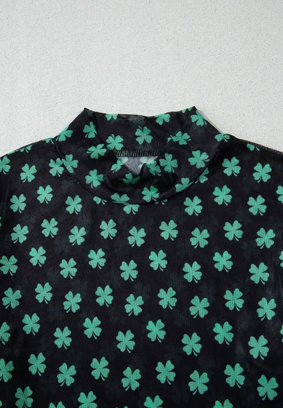 Lucky Clover Mock Neck Long Sleeve Bodysuit - Fashorio