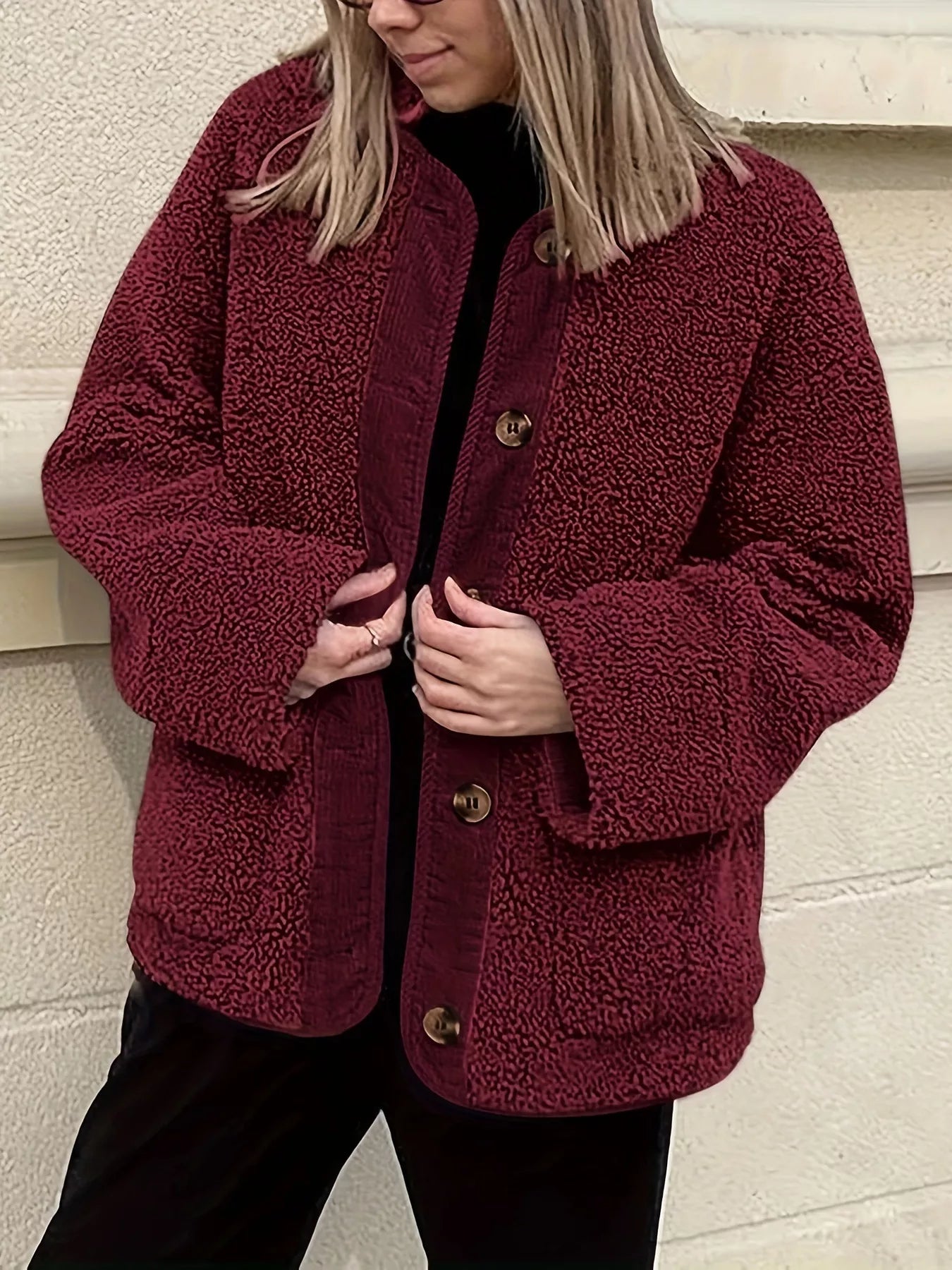 Sherpa Button-Up Outerwear - Fashorio
