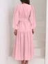 Deep V-Neck Balloon Sleeve Plain Maxi Dress - Fashorio