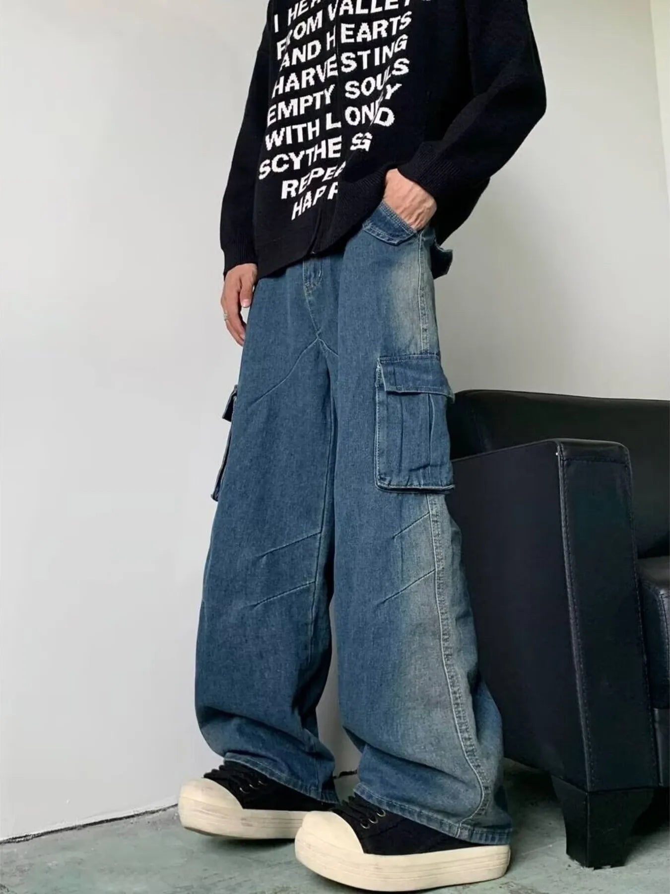 Men's Full Size Cargo Wide Leg Baggy Jeans Plus Size - Fashorio