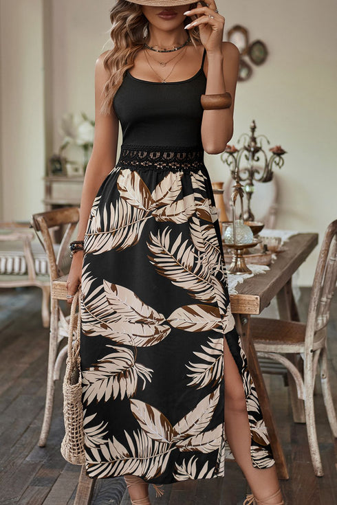Printed Sleeveless Scoop Neck Slit Dress - Fashorio