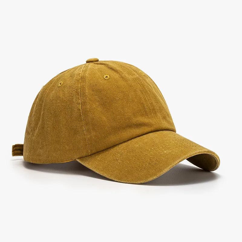 Washed Curved-Brim Baseball Cap Mustard One Size - Fashorio