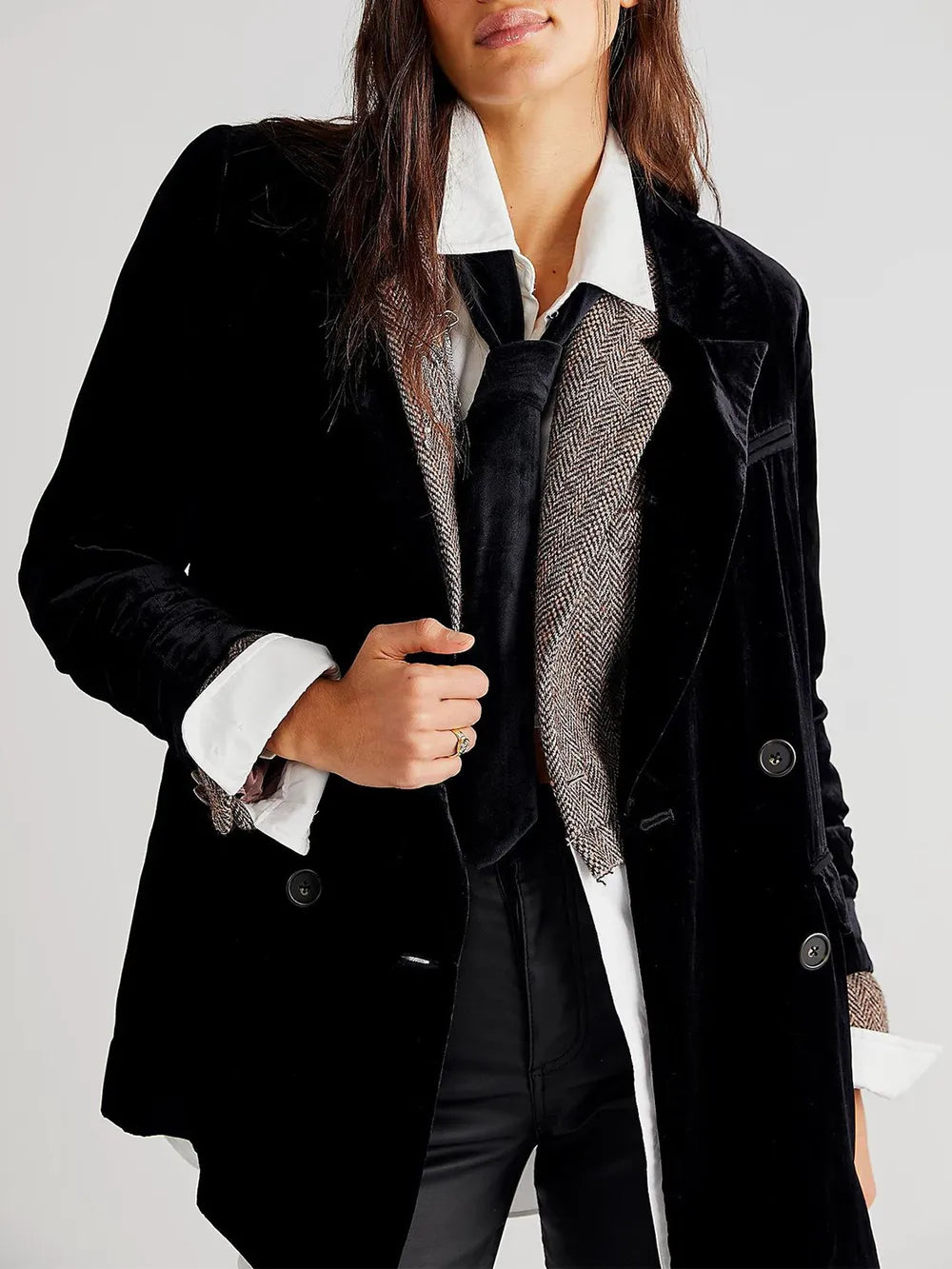 Lapel Collar Long Sleeve Blazer with Pockets - Fashorio
