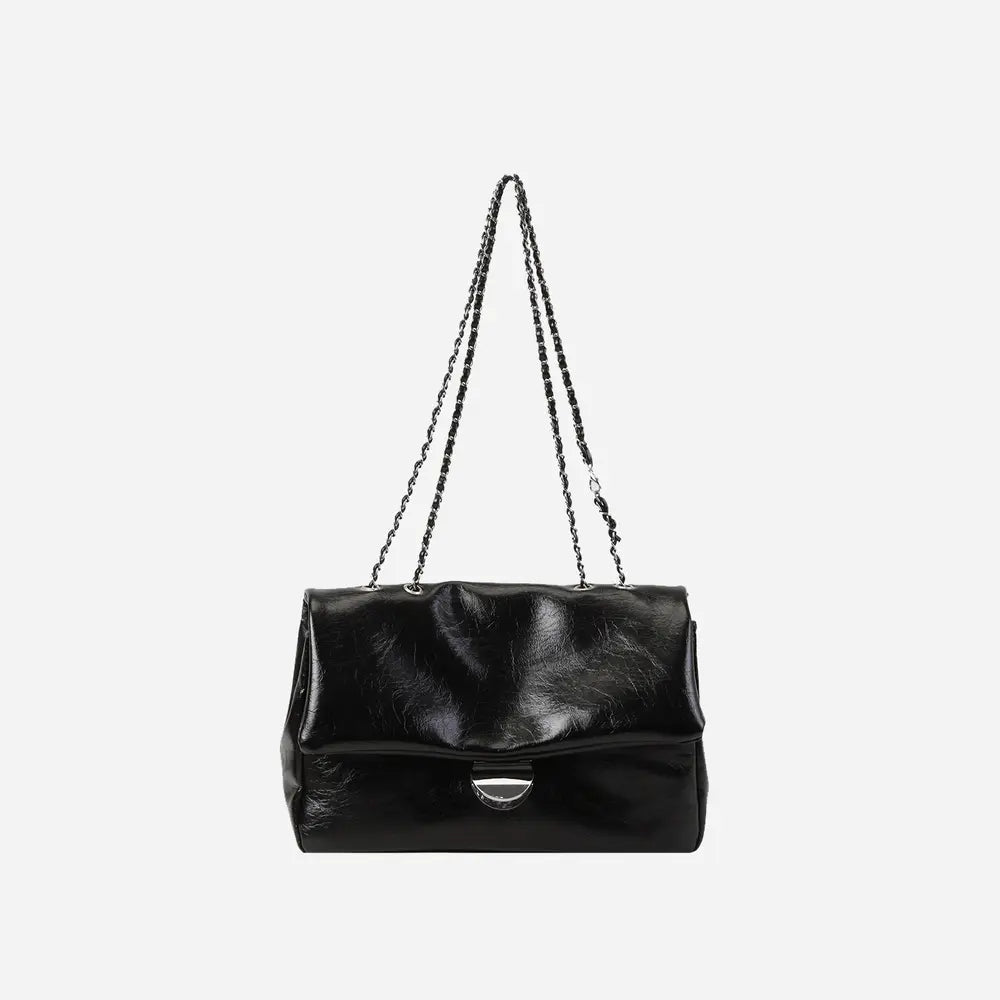 Textured PU Leather Shoulder Bag Black One Size - Fashorio