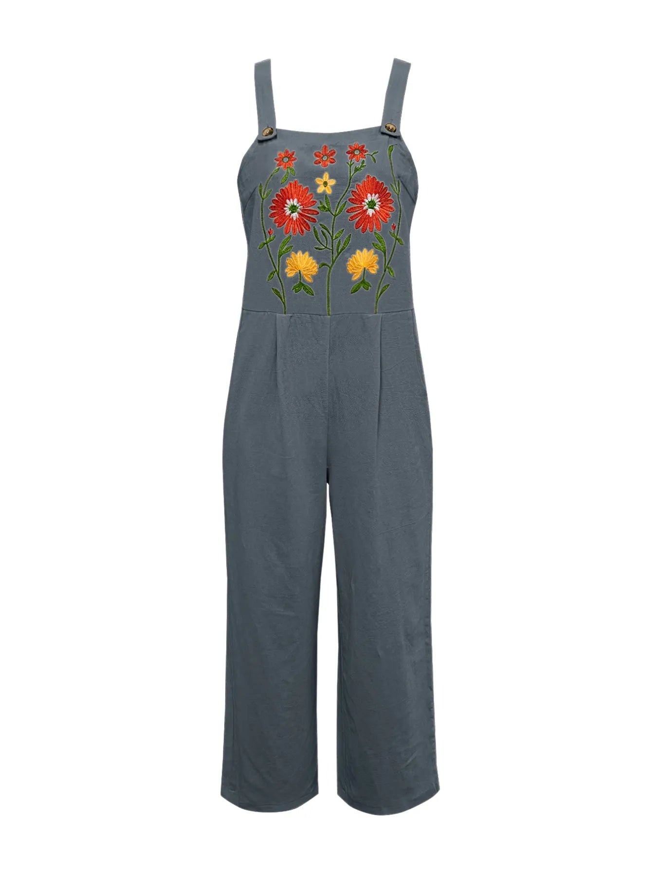 Floral Embroidered Wide Leg Jumpsuit - Fashorio