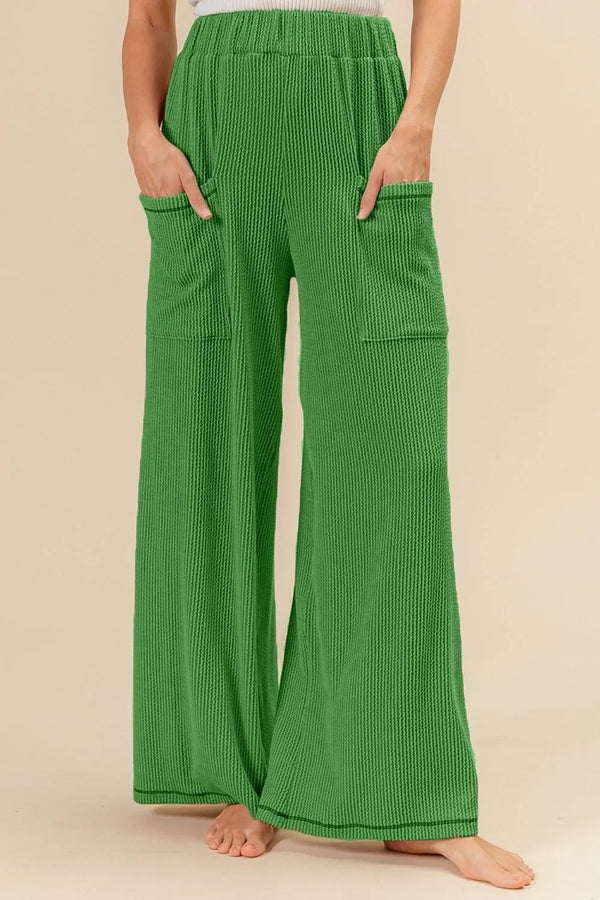 BiBi 2tone Cord Rib Waist Band Side Pocket Pants JADE - Fashorio