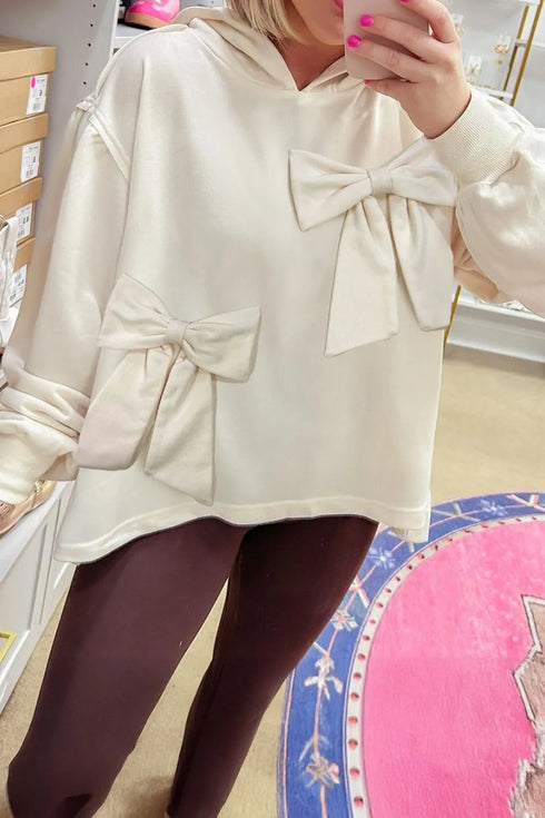 Bow Detail Dropped Shoulder Oversized Hoodie - Fashorio
