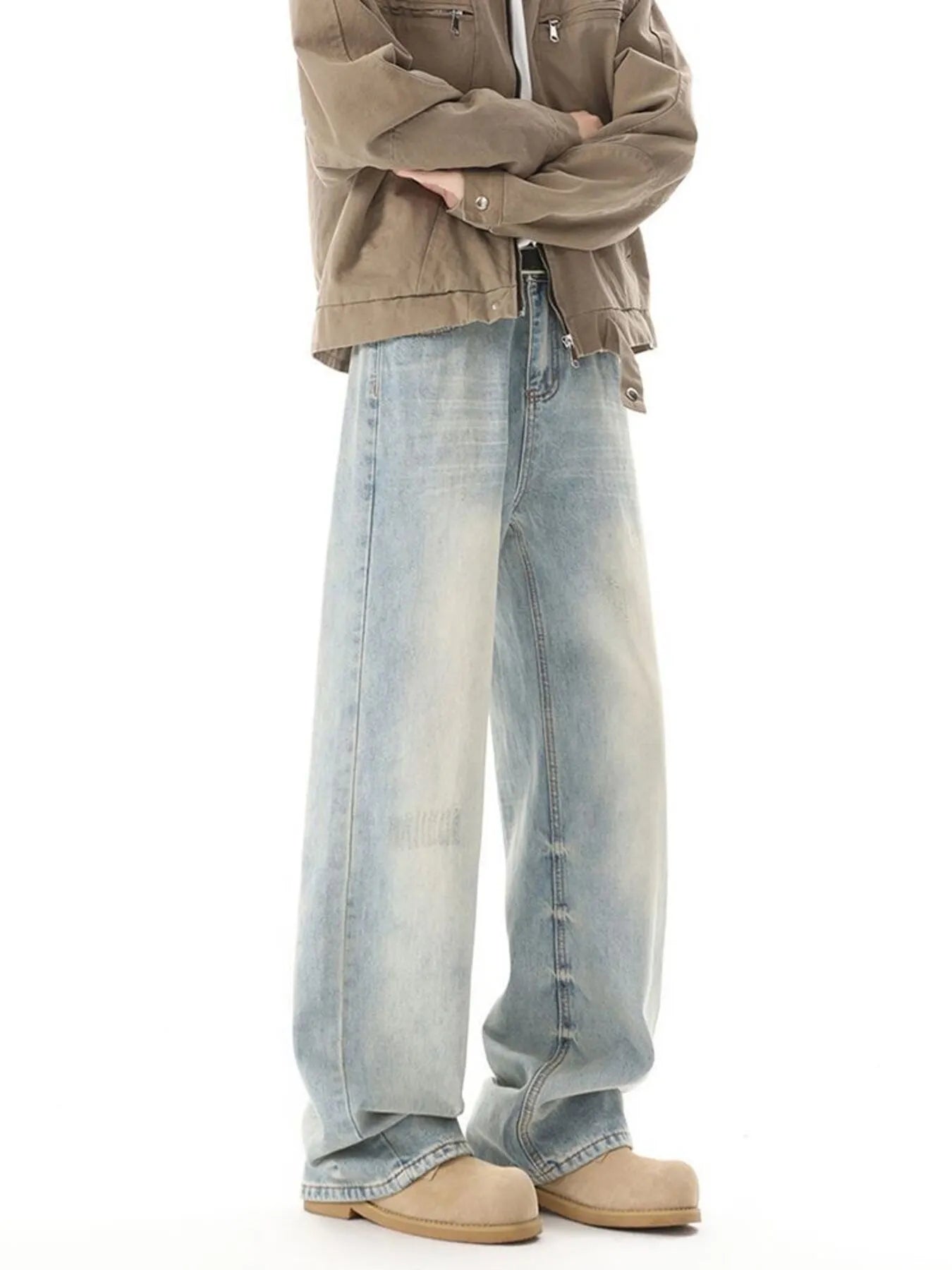 Men's High Waisted Washed Wide Leg Jeans - Fashorio